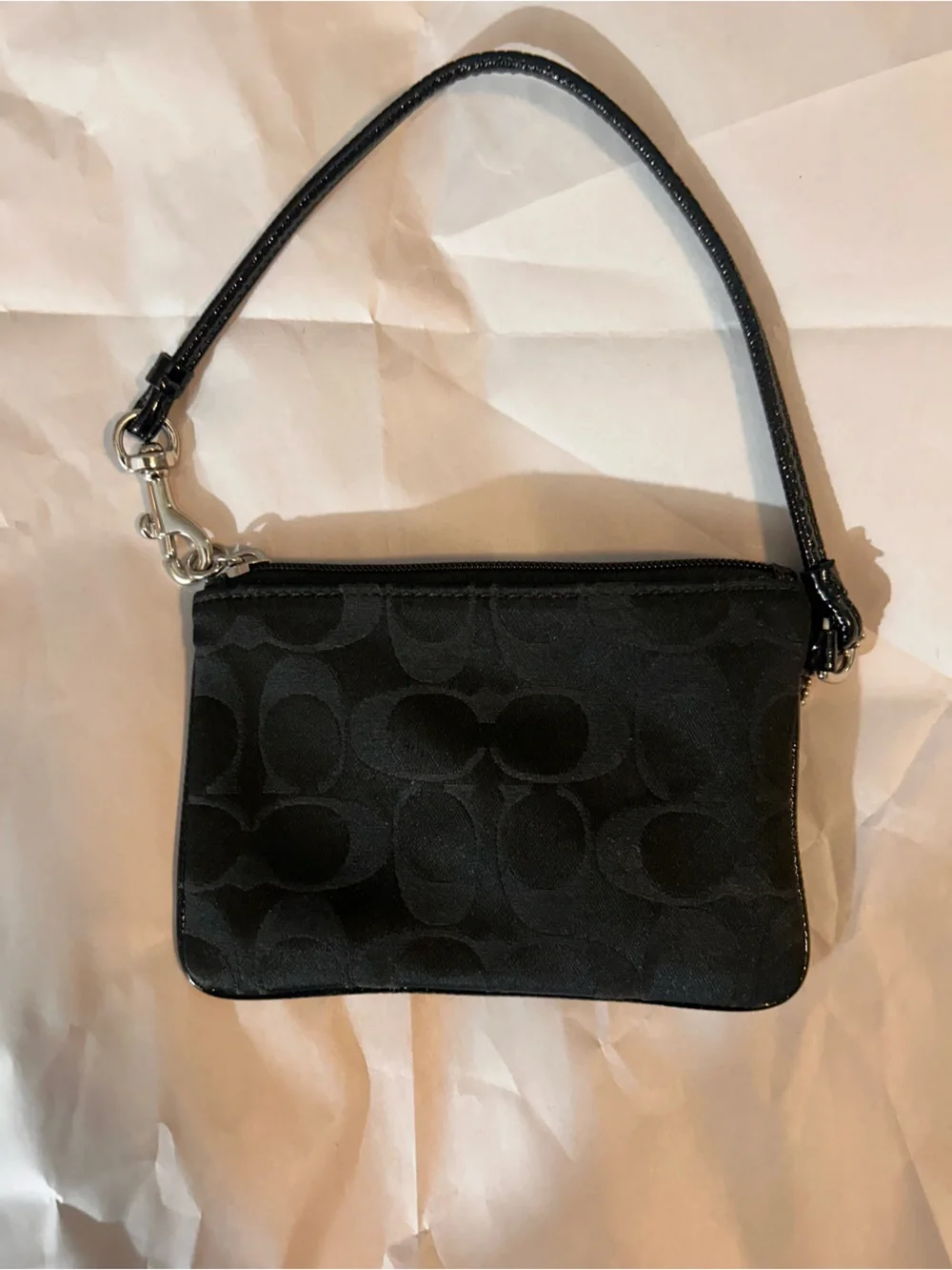 Vintage Coach Poppy Black Signature C Wristlet with Silver Hardware